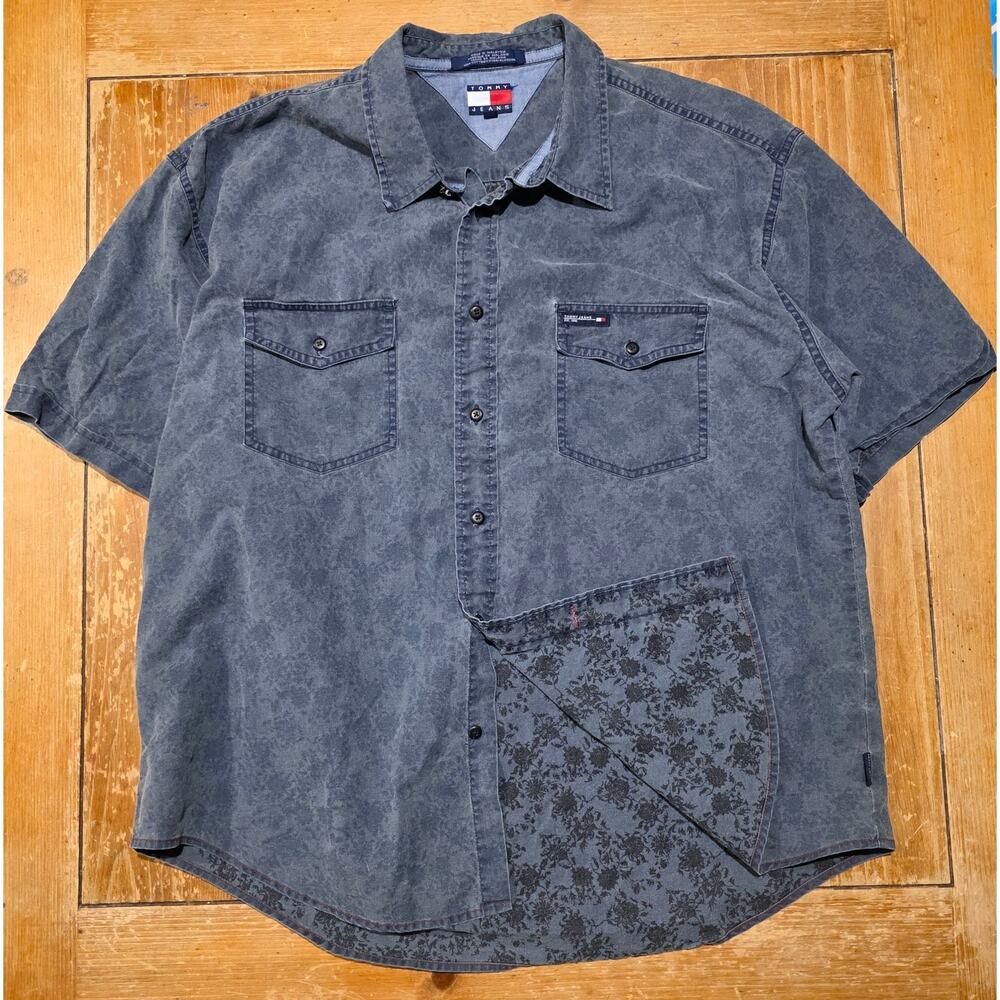 XXL Tommy Jeans Button Front Short Sleeve Mens Shirt Cotton 2001 Y2K